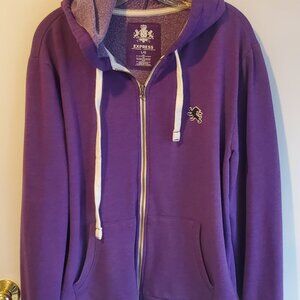 Express Full Zip Hoodie Sweatshirt Purple Lion Crest Logo Size L